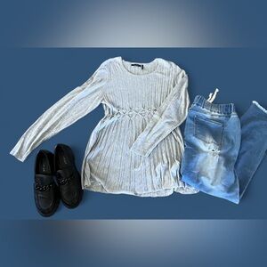 Daisy Fuentes Gray Ribbed Long Sleeve Sweater/XL/NWOT